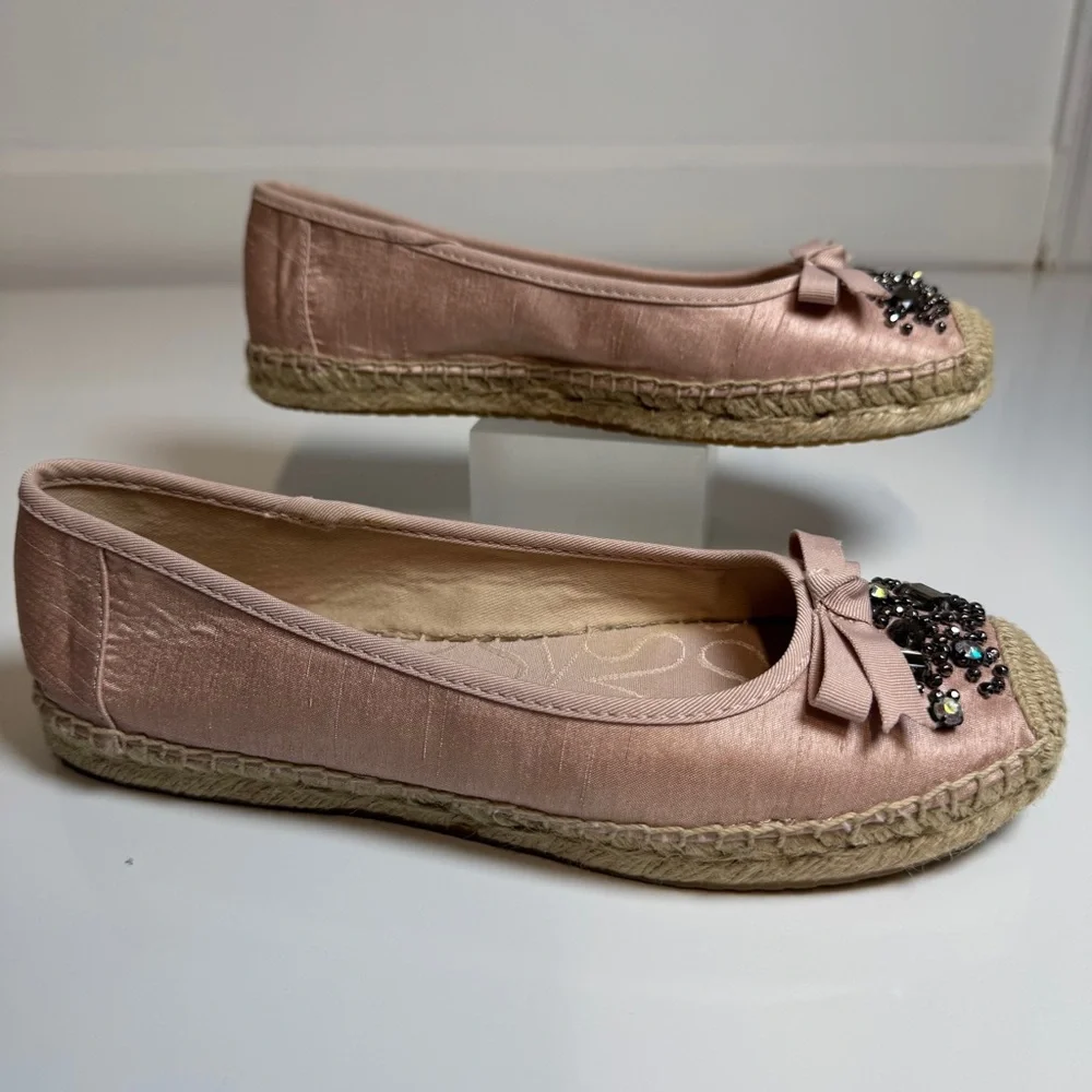 Simply Vera Vera‎ Wang Pink Beaded Bow Espadrille Flats Size 6.5